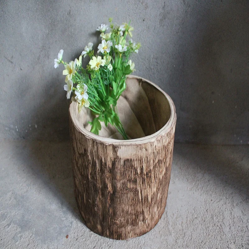 
Hand crafted planter wooden hydroponic vase plants pots rustic paulownia wood flower pot 