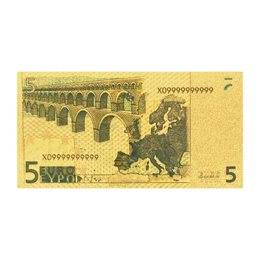 24k Gold Foil Banknote Euro 5 Bill Collectable Bank Notes For Office Display