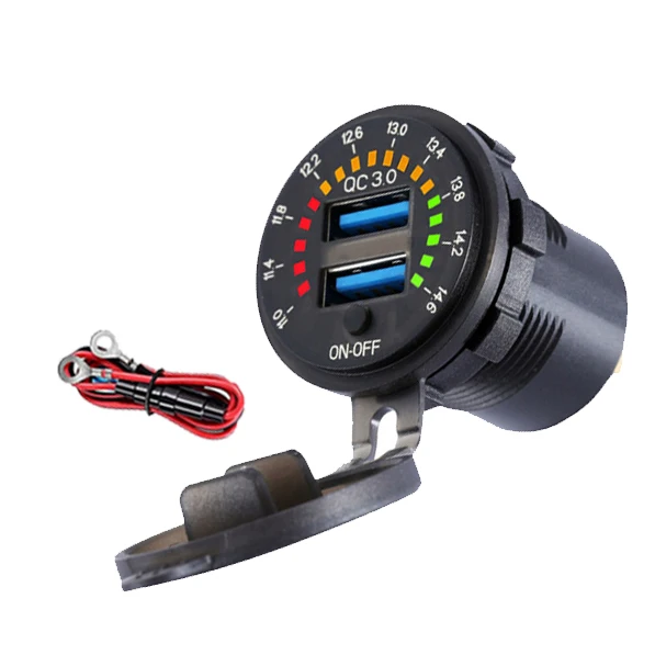 High quality  Colourful digital dual USB QC3.0 fast charging socket 12v 24v multiple charger and usb for cars