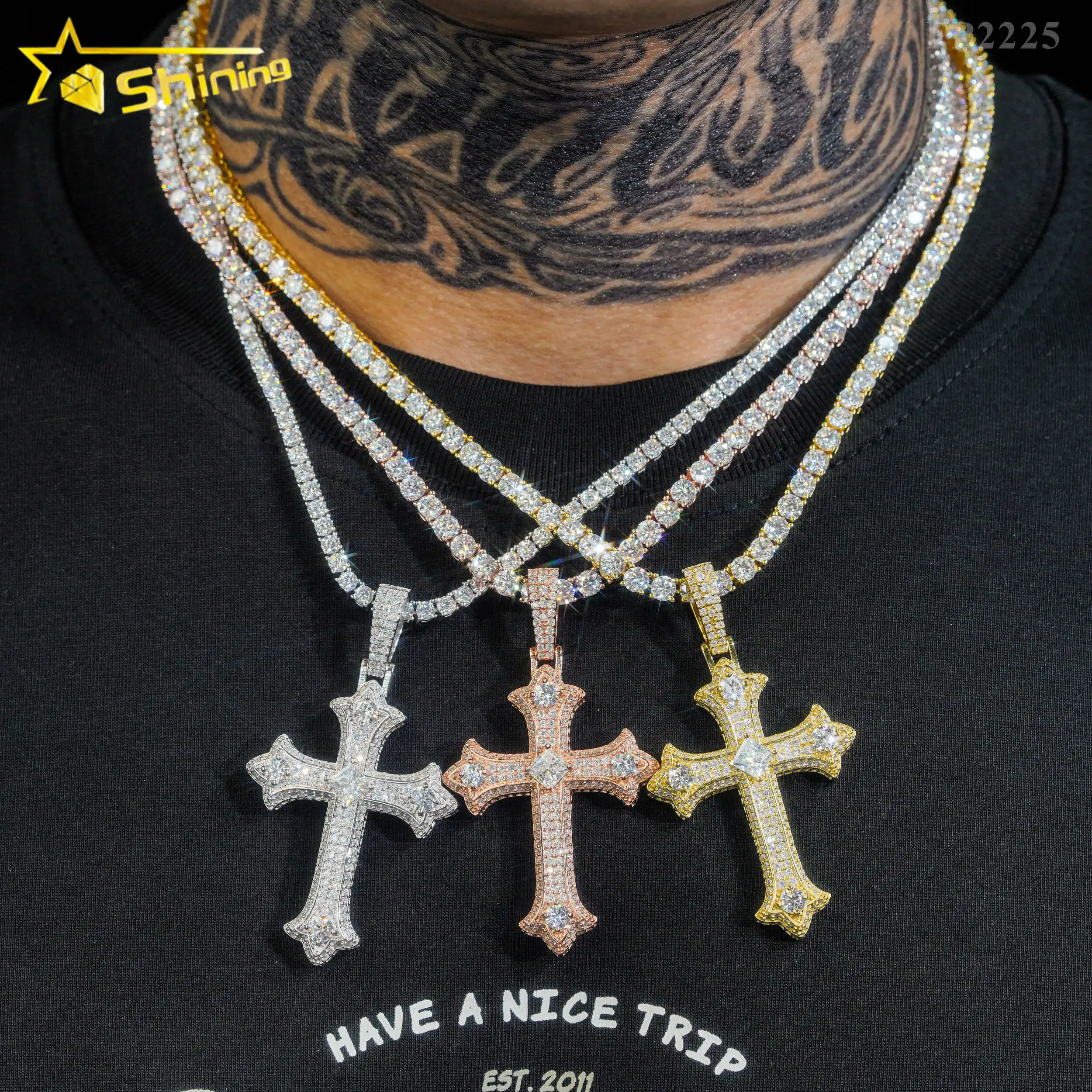 Оптовая цена Высокое качество хип-хоп кулон 925 стерлингового серебра GRA Сертифицированный Муассанит крест