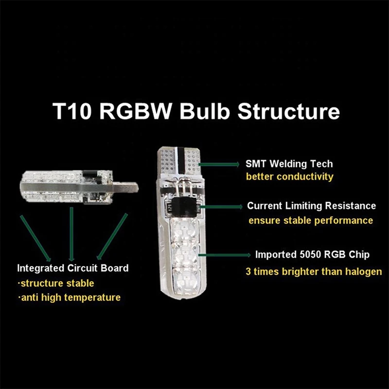 Universal  6SMD T10 194 168 W5W Car Dome Reading Light Automobiles Wedge Lamp RGB LED Bulb With Remote Controller 5050 rgb led