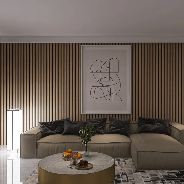 KASARO High Quality Interior Decor Natural Wood Veneer Slat Wall Panel Acoustic Panels For Hotel Apartments