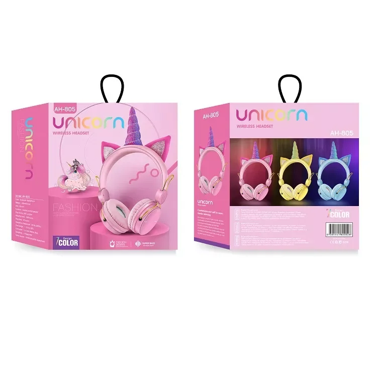 NEW AH-805 CROSS-BORDER E-COMMERCE Red Cute Unicorn Private Model headset cartoon children Unicorn headphones