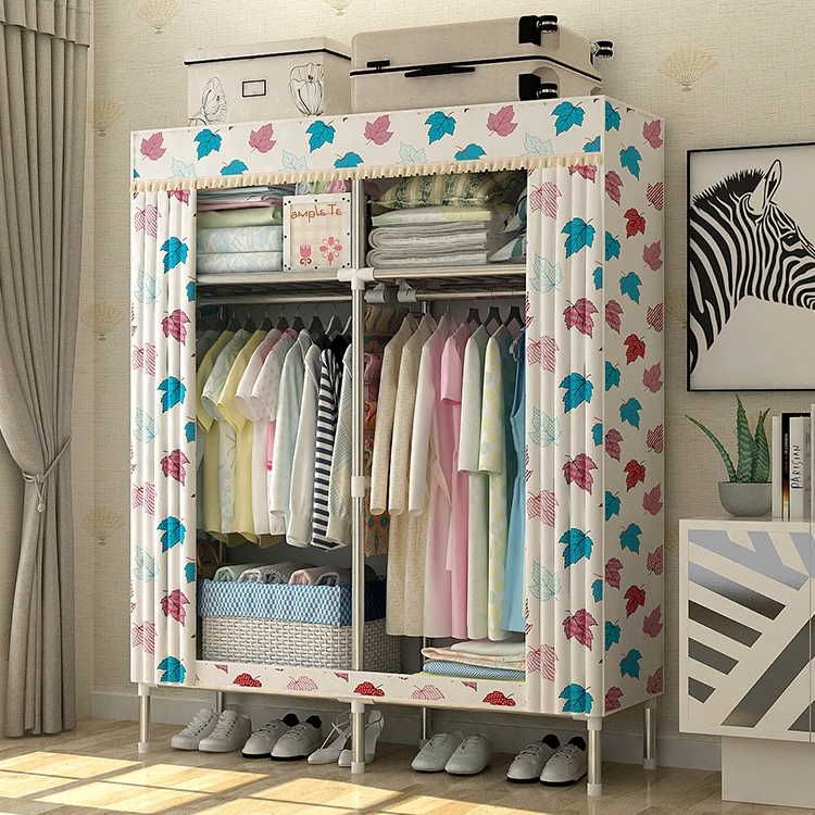 Free Sample Assemble Portable Zipper Bearing Strong Closet Small Stable Oxford Fabric Wardrobe With Cover Cloth Wardrobe