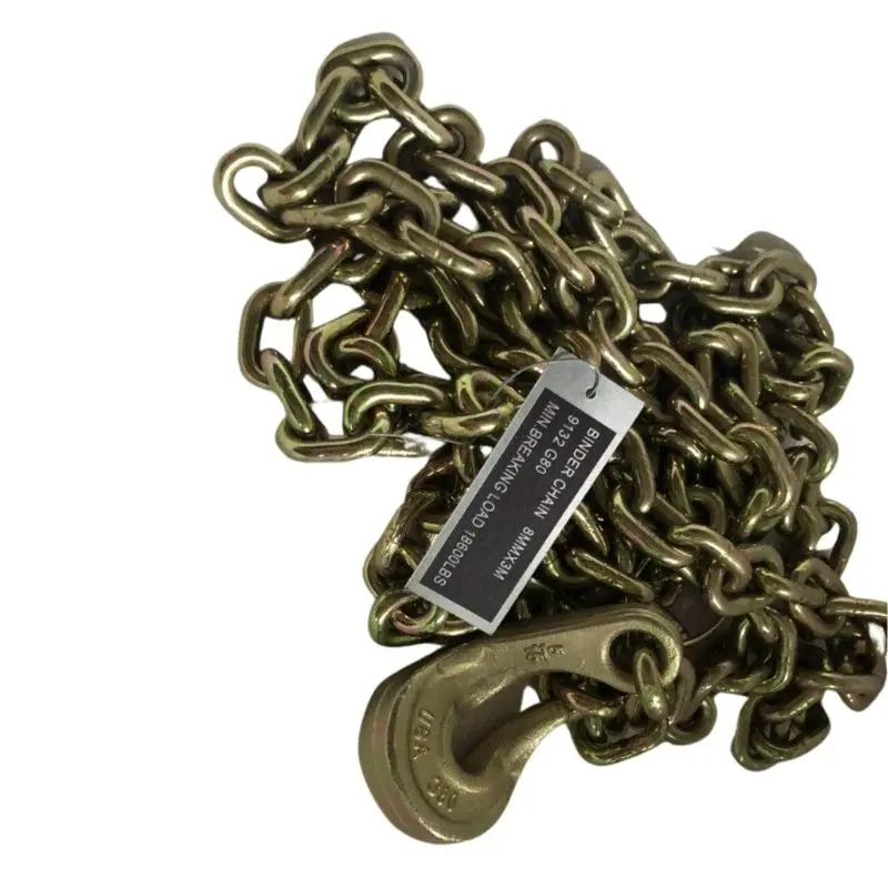 High Quality Yellow Zinc Galvanized G80 G70 Lifting Chain with Hooks