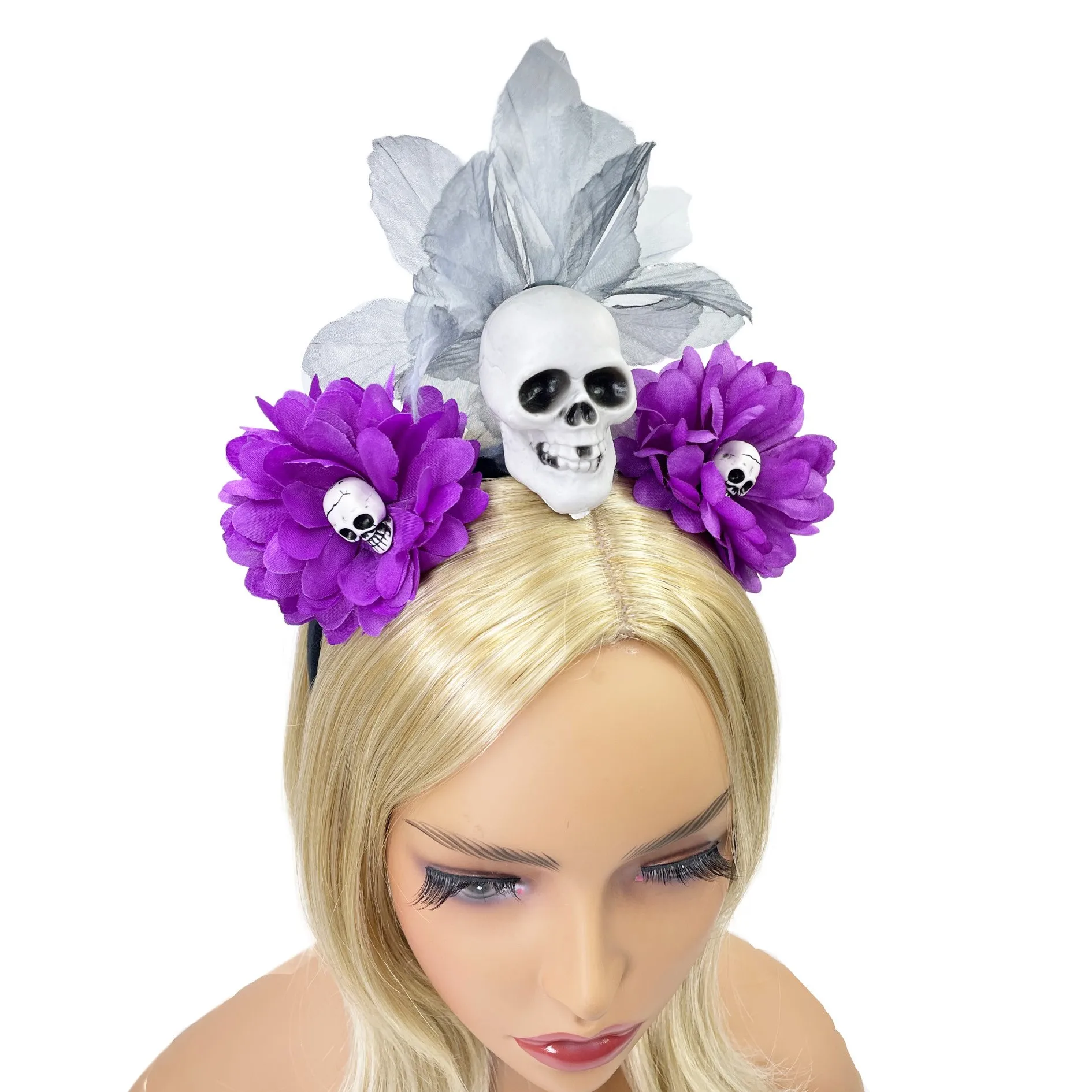 Hot selling spot, funny skull Halloween party headband, wide brimmed headband, simulated yellow chrysanthemum headband