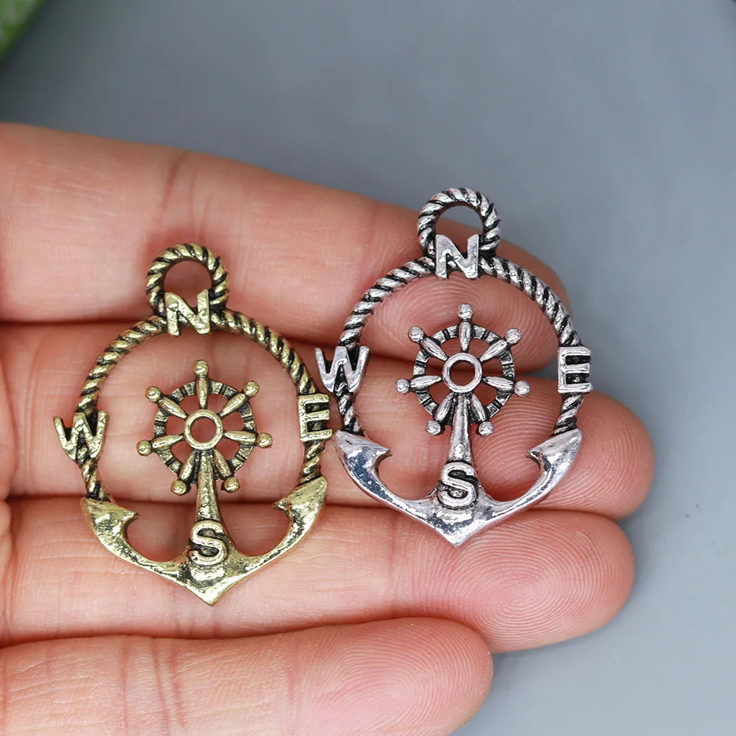 2Pcs/lot North Anchor Compass Boat Charm Pendant For DIY Necklace Handmade Jewelry Making