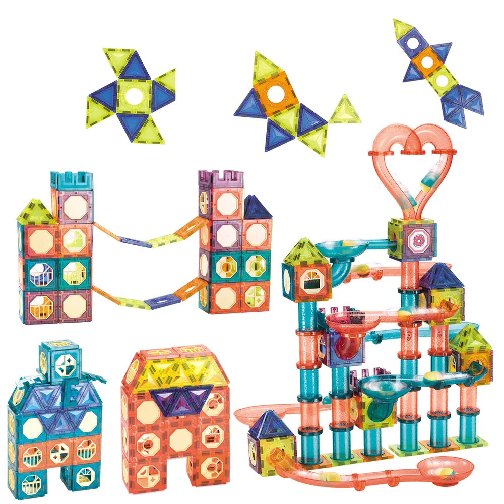 262pcs Magnetic Marble Run Toy Set Magnetic Tiles Magnetic Building Blocks for Kids Magnet Toy