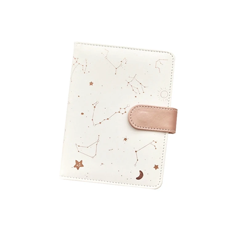 Customized waterproof golden foiled A5 A6 small black and white pu leather refillable journal notebook with magnetic closure