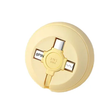 Retractable Flat 3 In 1 Charging Usb Cable For Cell Phone Type C Micro Charger
