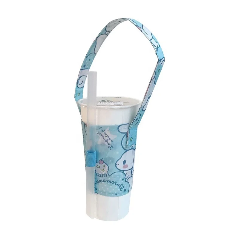 Environment Friendly customized reusable cotton Cup Sleeve for bubble tea with long strap