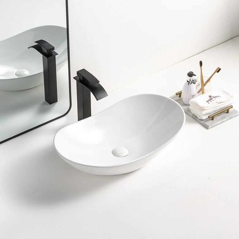 Custom waschbecken Bathroom Counter Top Ceramic Washbasin Luxury Oval Shaped Hand Wash Basin Sinks
