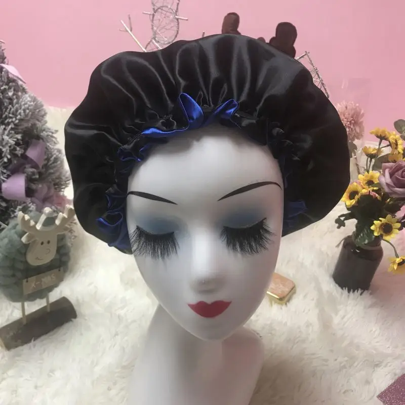 
Sample For Taste silk satin hair scarf satin head wrap boonet Two Layer with your brand logo hairpin eyelashes 