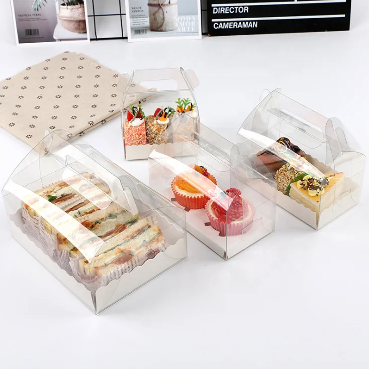 Portable Transparent Bread Carry PET Plastic Clear Cake Box gable cake boxes