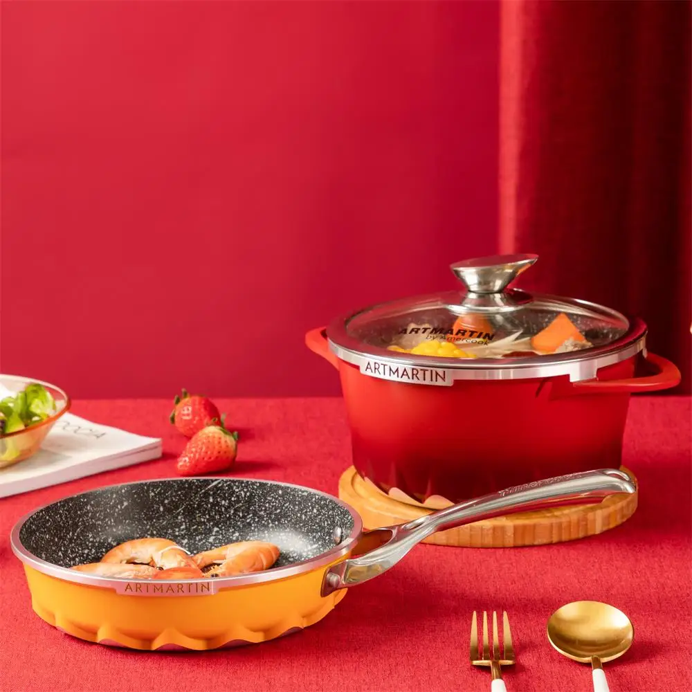 Amercook, Европейский склад, алюминиевая посуда, набор кухонной посуды с антипригарным покрытием, wajan dari marble