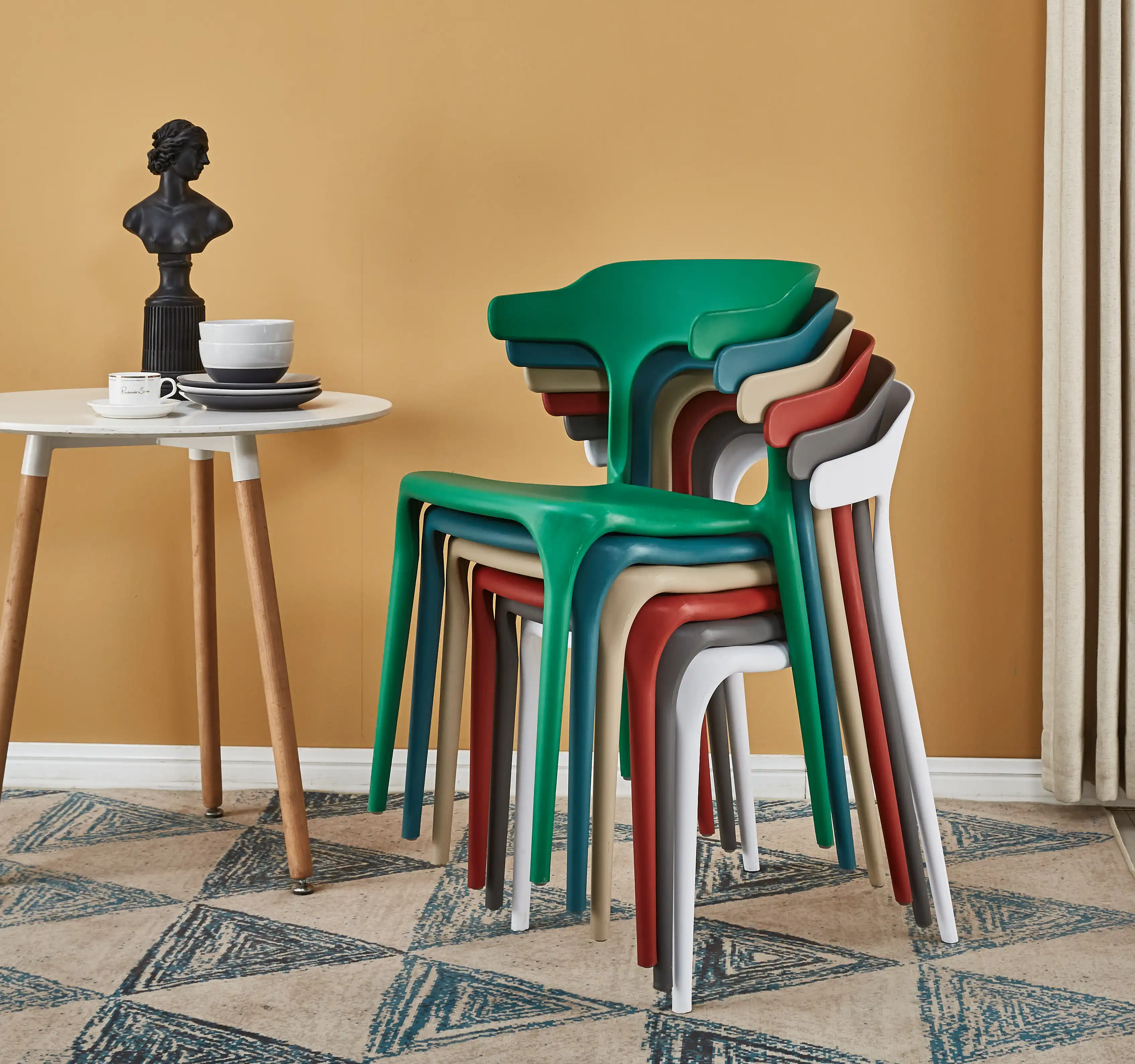 Wholesale Metal Tube Adult Pp Plastic Seat Armless Dining Chairs