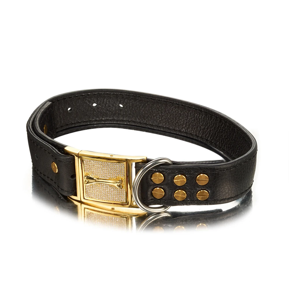 Custom Top Layer Cow Leather Dog Collar Collar With Diamond Dog Chains Pet Supplies For Dog Training Collar