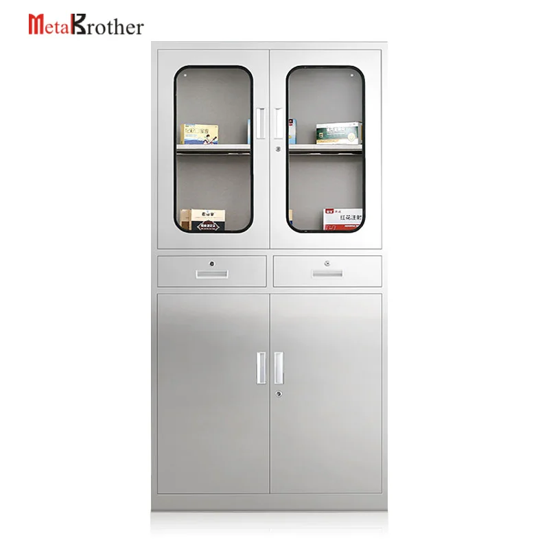 High Quality 201 Stainless Steel Medicine Cabinet 4 Glass Door Stainless Steel Cabinet Clean Hospital  Furniture