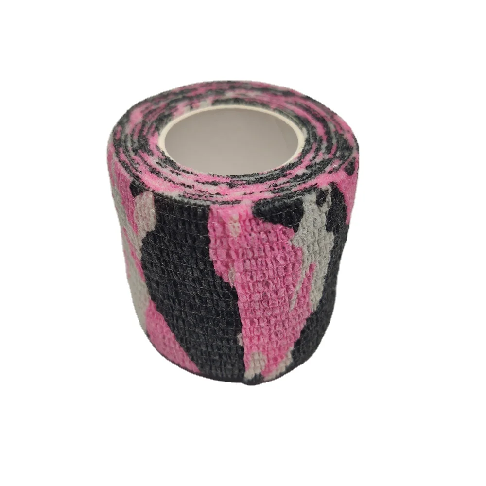 Wholesale Pink Camo Elastic Non-woven Fiber Cohesive Cotton Bandage for Tattoo Grip