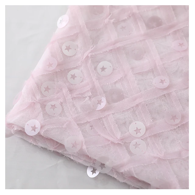 mesh chiffon lace 2cm sequin plain embroidery baby kids girl women children wedding dress evening cloth garments fabric