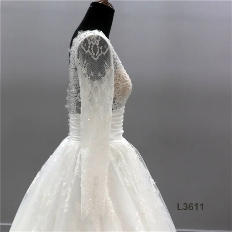  luxury chiffon ruffles Courtyard plain pure white sleve casual long sleeve lace 2021 vintage express puff wedding
