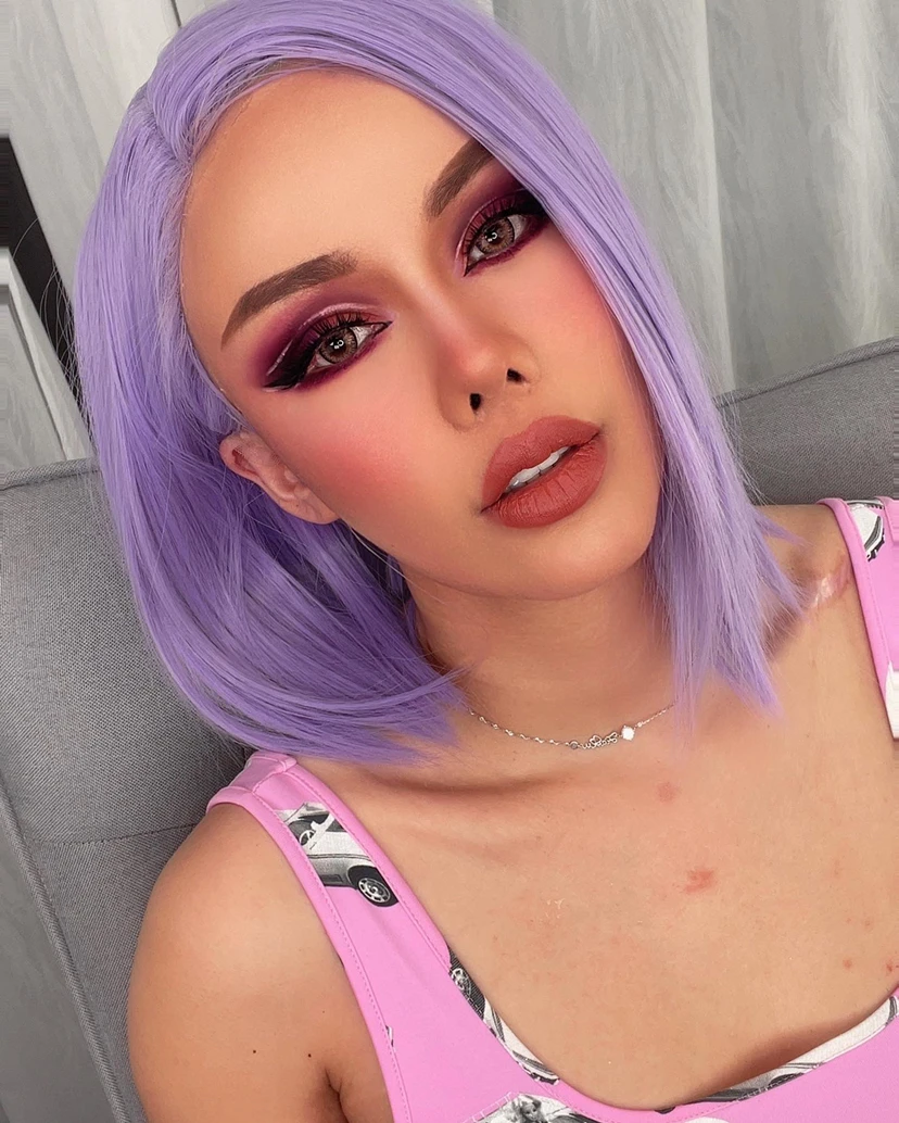 Ainizi wholesale high quality fashionable short bob straight 14' light purple synthetic T part lace front wig for women