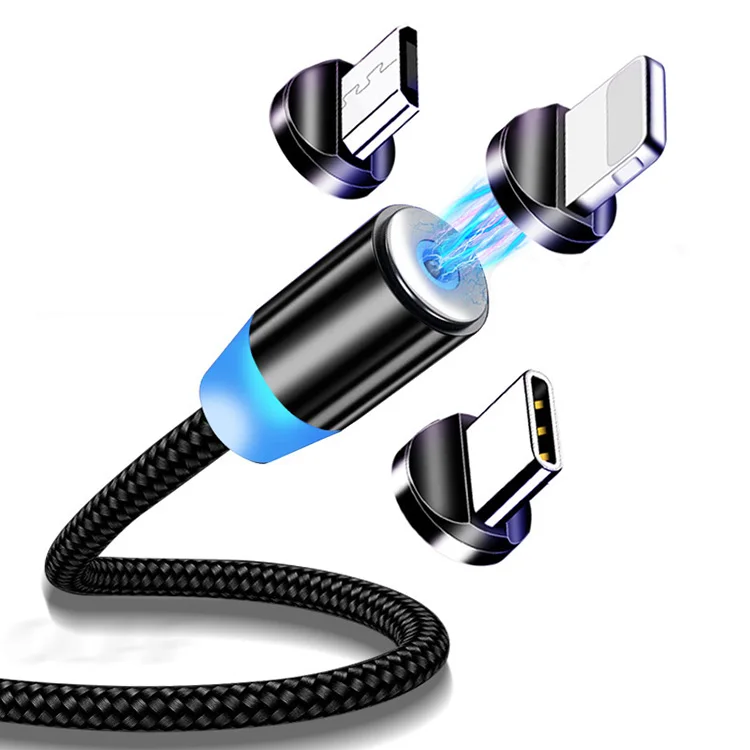 
Free Samples 1M Braided USB Magnetic Cable 3 in 1 Magnetic Charging Cable for iPhone Micro USB Type C 