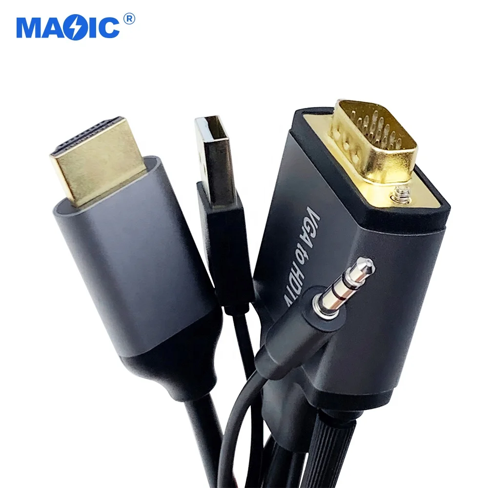2023 New Magelei VGA to HDMI Cable with Audio and USB Power Cable for Monitor HDTV VGA to HDMI Adapter