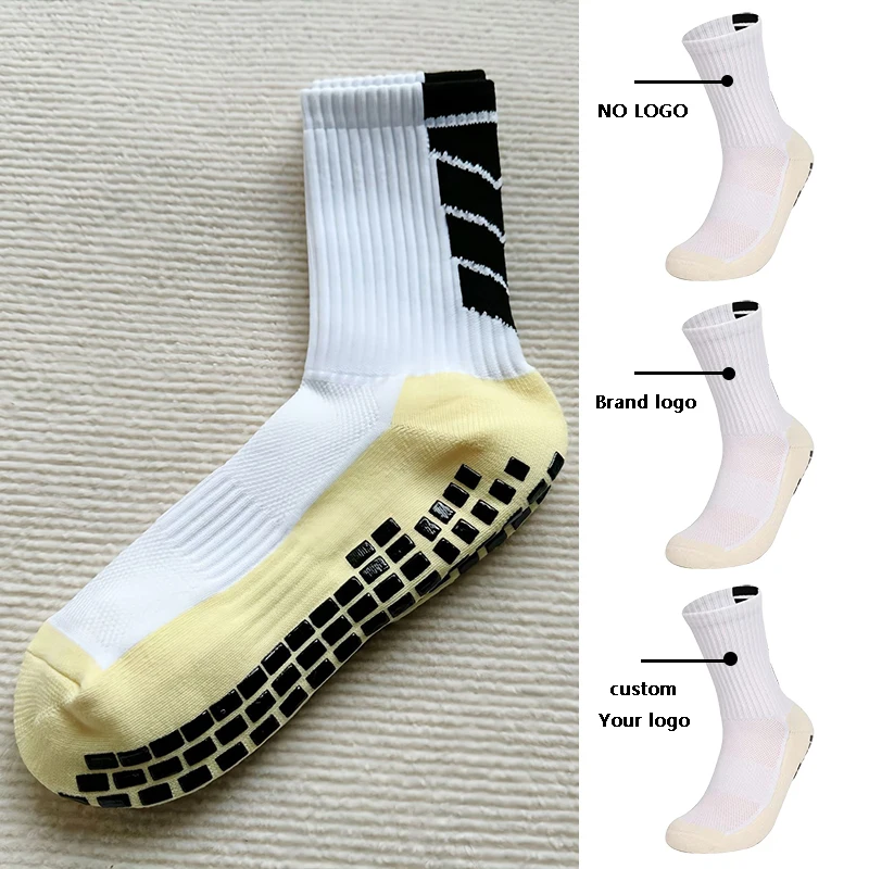 Wholesale anti-slip soccer socks custom logo non-slip soccer sock mens sports football ankle grip socks cotton high quality