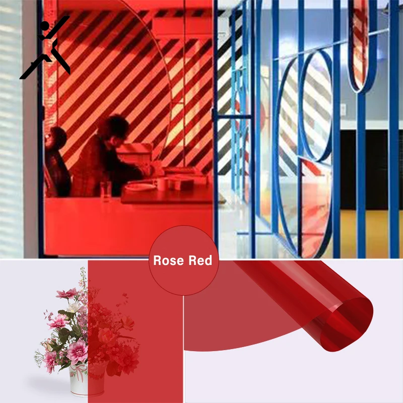 Rose Red Color Glass Film Window Stickers Two-way Transparent Home Construction Decorative Film Light Translucent Film