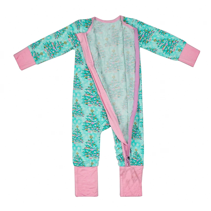 Organic christmas baby romper bamboo onesie newborn zipper sleepsuit custom jersey baby clothes sustainable baby lounge suit