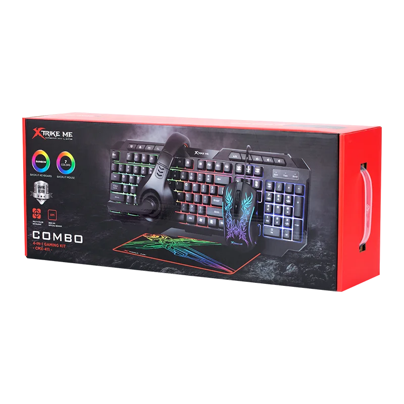 Christmas day most hot sell 4 in 1 gamer combo CMX-411 include gaming keyboard, headphone, mouse and mouse pad
