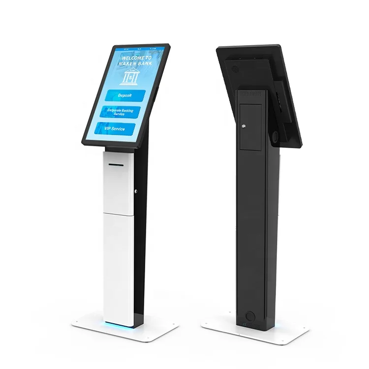 27 inch hd lcd monitor interactive floor stand queuing kiosk touch screen for service center