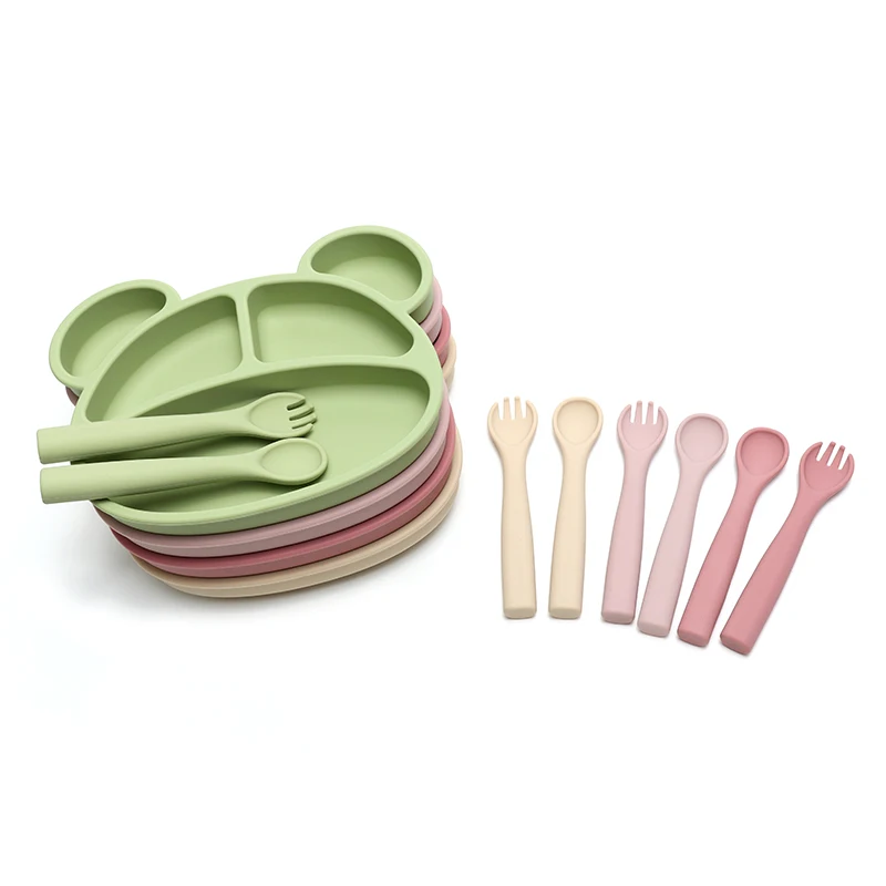 good price panda ear silicone baby feeding silicone set 2 pack baby feeding tableware set silicone baby feeding set plate