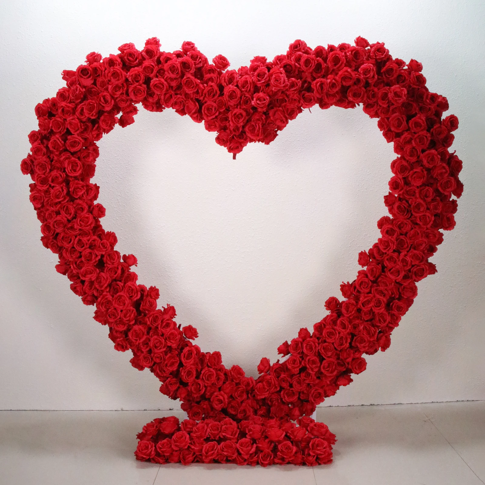 Modern White Red Rose Heart Shaped Arch Roll Up Artificial Silk Flower Wall Panel Row Backdrop Stand Wedding Event Decorations