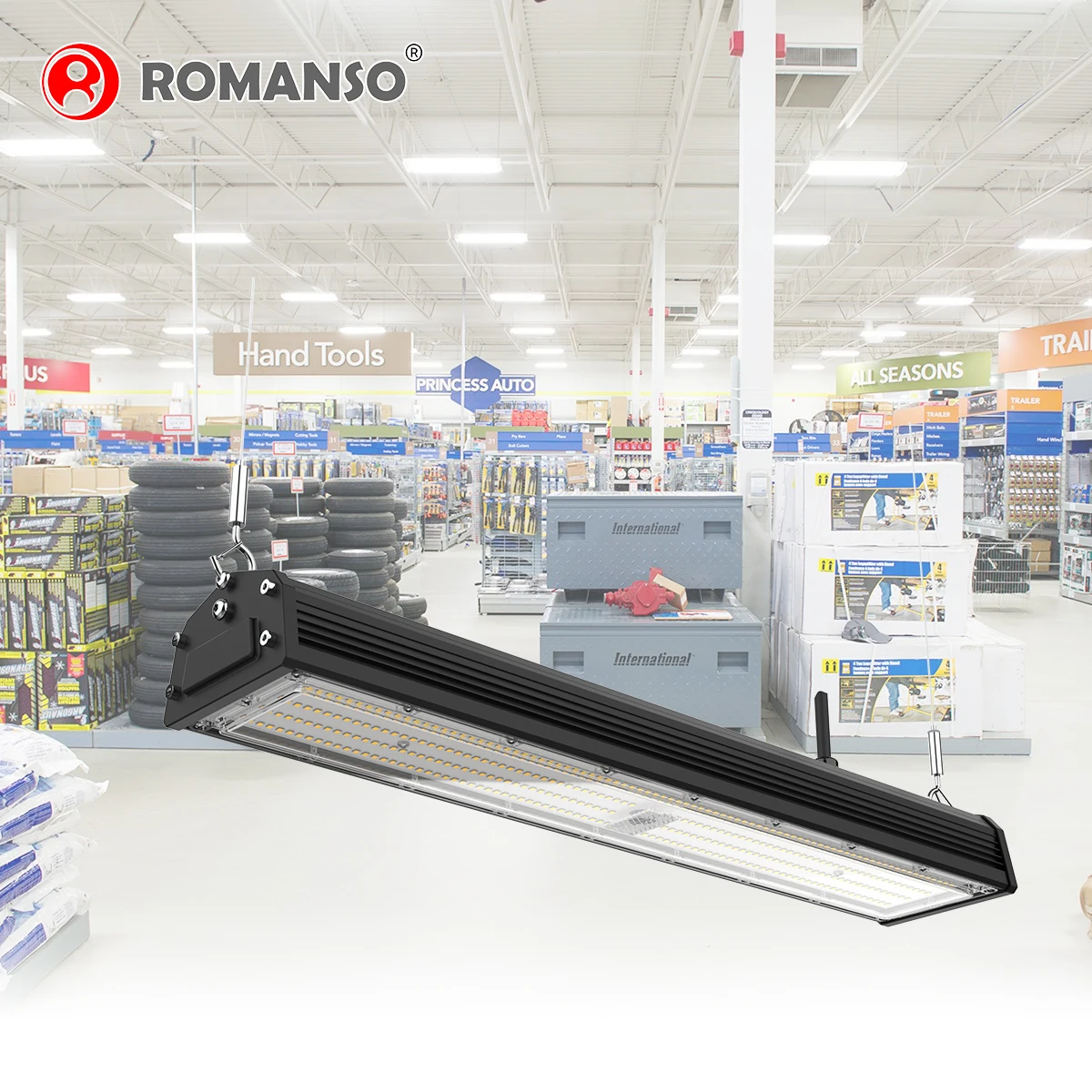 ROMANSO UL DLC SAA 100W 150W 200W 250W Warehouse LED Linear High Bay Lighting