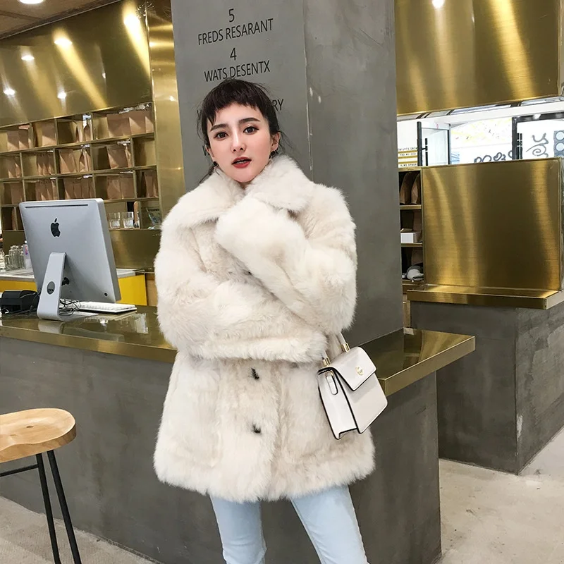 New Design Women Winter Thick Warm Long Sheepskin Shearling Coat Double Face Shearling Leather Coat For Ladies