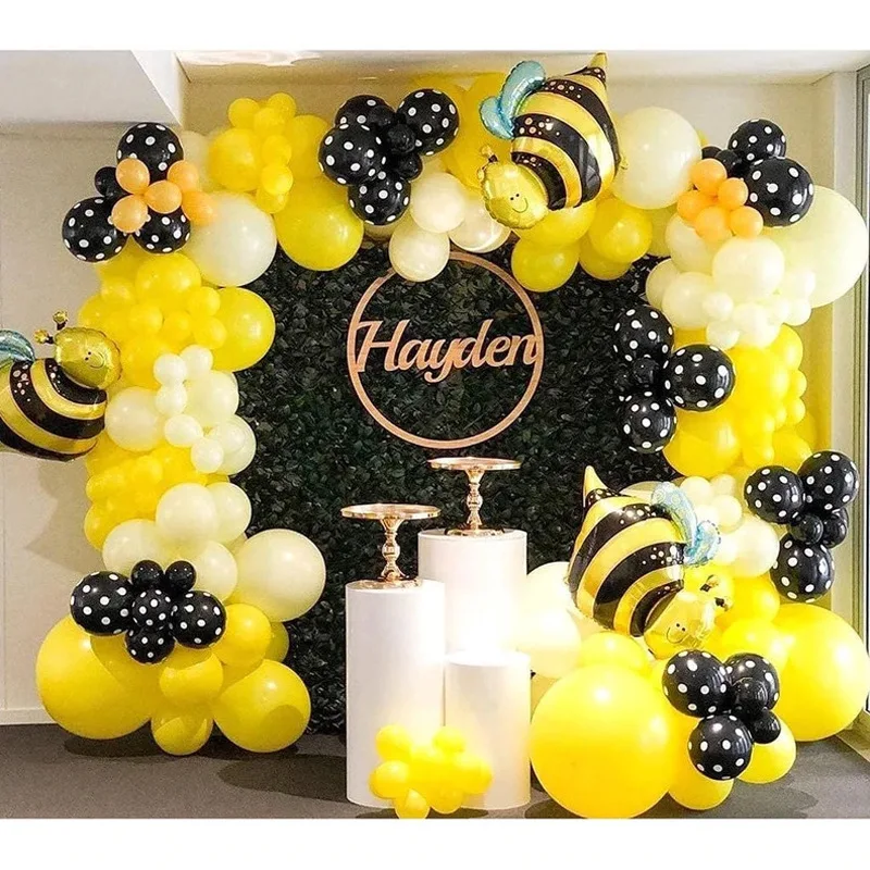 Bee Themed Balloon Garland Arches Set Yellow Onyx Confetti Balloons Baby Shower Birthday Party Decorations