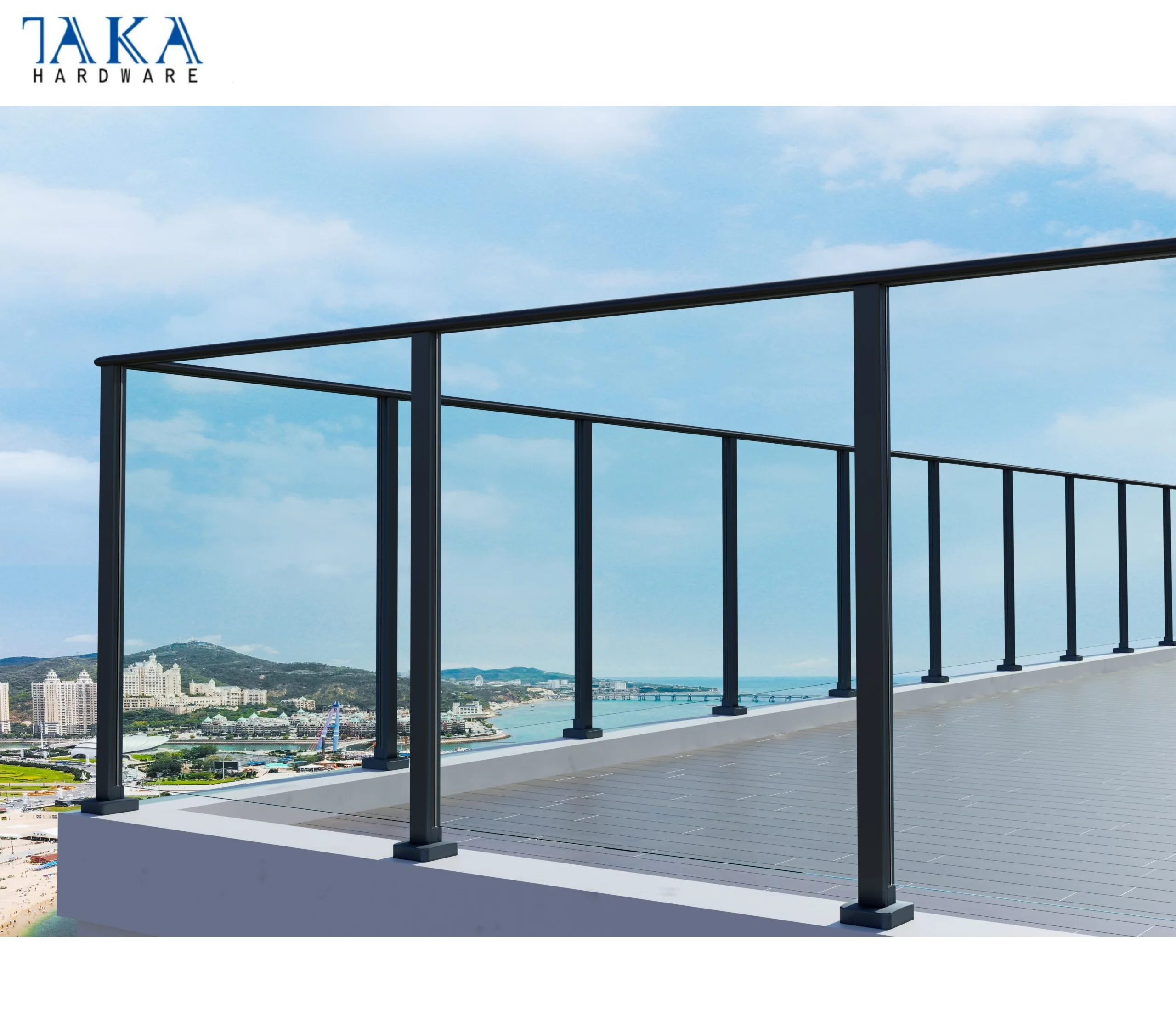 Balcony Railing Glass Fence Side Mounted Slotted Tube Post Outdoor Railing Stainless Steel Glass Railing Handrail Balustrade