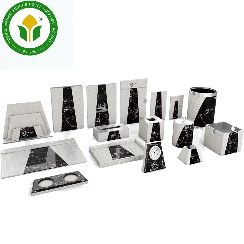 Wholesales dark brown hotels leather accessories leather amenities set