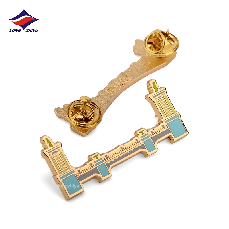 Longzhiyu personalized pin badge supplier custom rose gold enamel pins metal bridge shape lapel pins