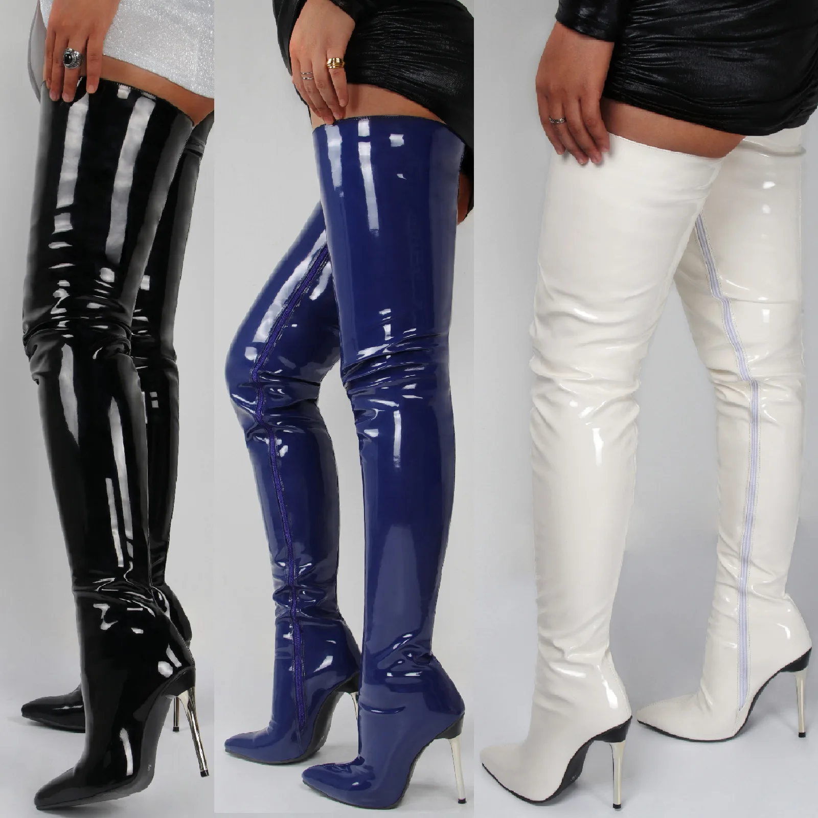 PDEP  super stretchy thigh high tight up to leg women boots pointed toe shining  2022 high heel over the knee boots for women