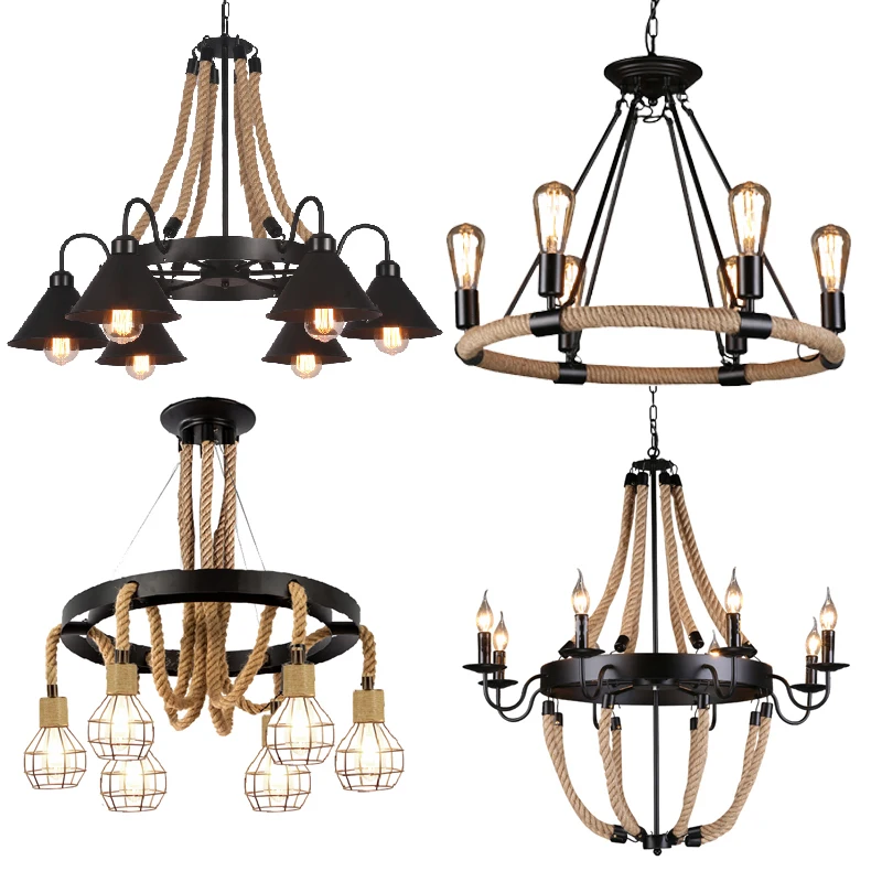 Industrial style retro twine chandelier retro clothing coffee shop Internet cafe bar table restaurant shop creative twine