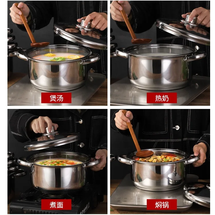 
Amazon Hot Sale 10pcs Tri-ply Stainless steel Cooking pot set kitchen Sandwich Bottom nonstick cookware sets 