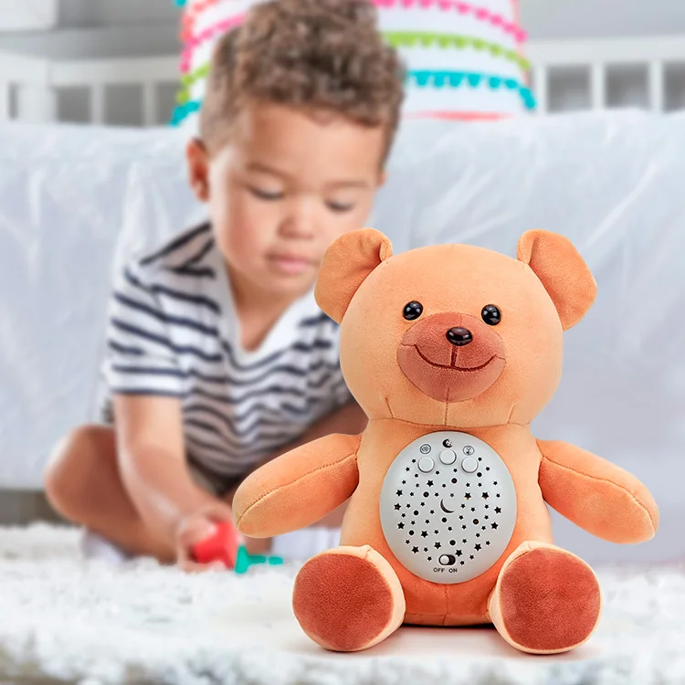 plush bear with music projection baby sleep soothing plush Stuffed animals toy white noise machine