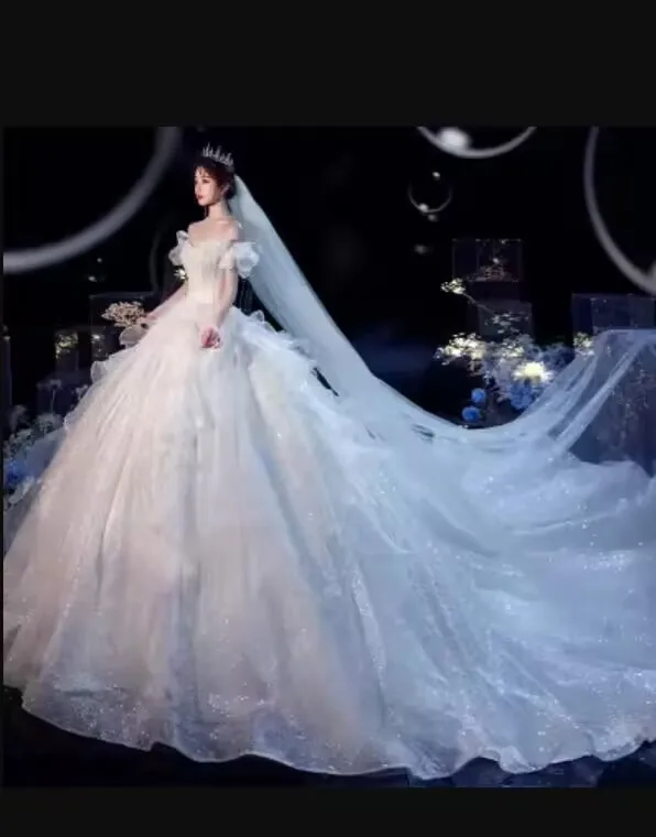 NDC10016 Wedding Dress Bridal Gown Evening Fabric White Women Bridal Classic Diamond Wedding Dress