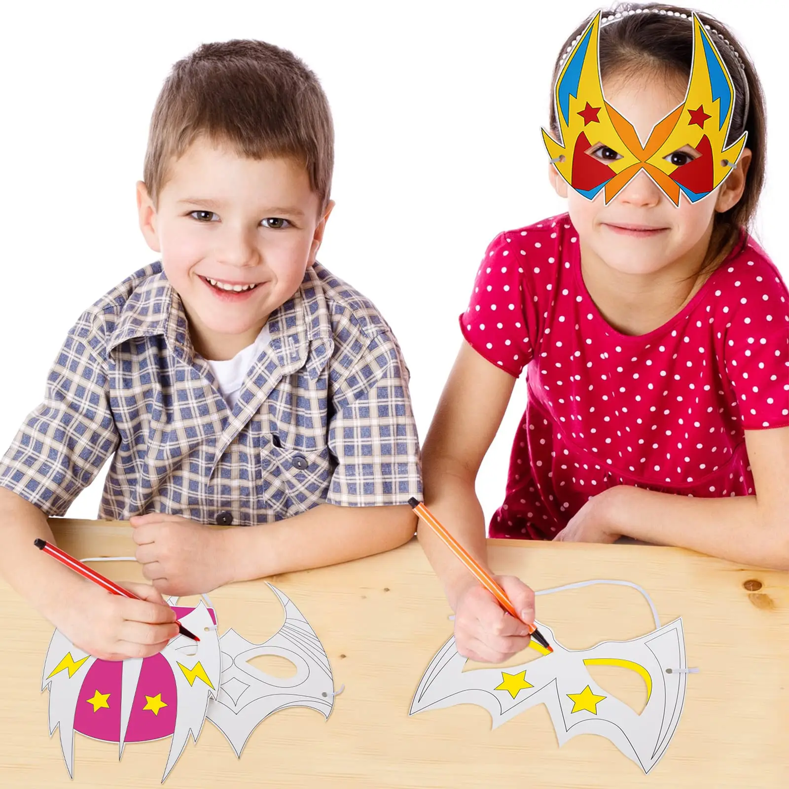 36 Pieces Color Your Own Hero Mask DIY Hero Paper Mask Craft Blank Graffiti Paper Mask with Ropes for Kids Birthday Party