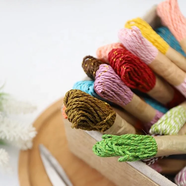 
12 Bundles 10M Colorful Raffia Stripes Paper String with Gold Wire DIY Craft Decorating Tool 
