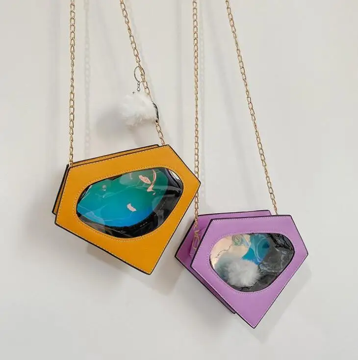 Hot Sale New Style Women Cheap PU Transparent Hand Bag Irregular Designer Purses Bags for Ladies