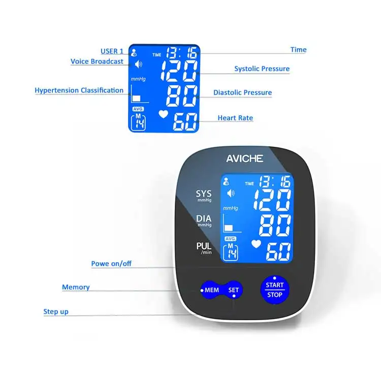 Upper Arm Digital Blood Pressure Monitor HD10 from AVICHE Hot Selling with USB Cheap Automatic BP Machine Electric Plastic Cuff